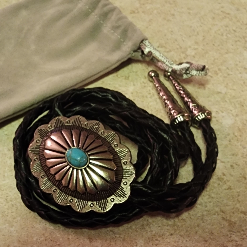 New Turqouise color leather 40" bolo tie